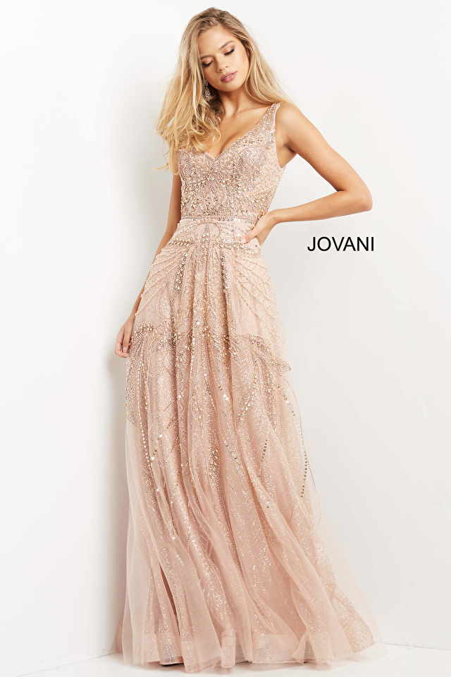 Jovani 05465 Embellished V Neckline long sexy evening gown